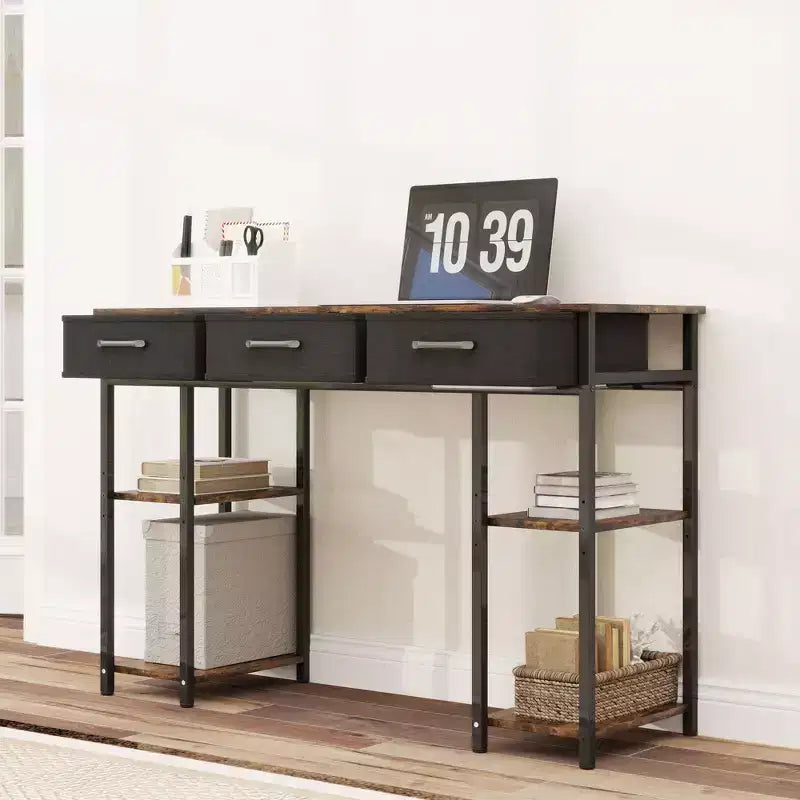 47 Small Computer Desk, Writing Desk with Fabric Drawers, Home Office Desk with Adjustable Shelves