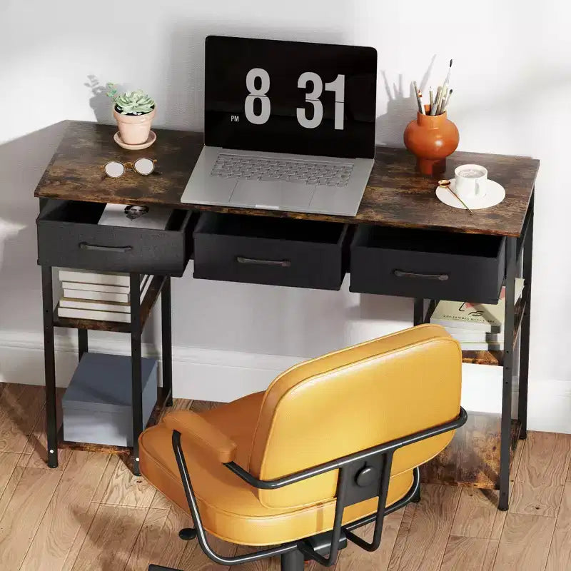 47 Small Computer Desk, Writing Desk with Fabric Drawers, Home Office Desk with Adjustable Shelves
