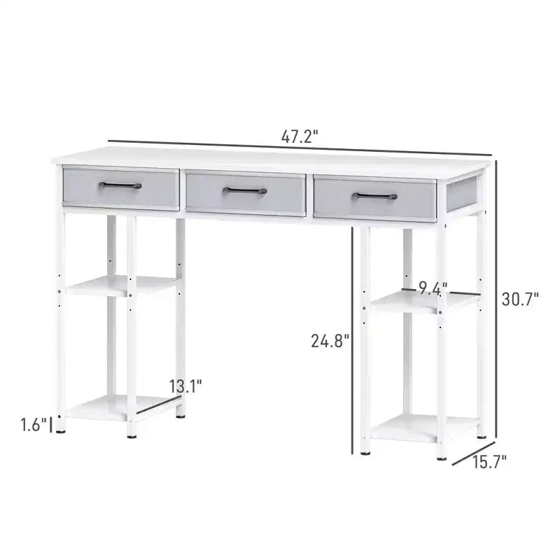 47 Small Computer Desk, Writing Desk with Fabric Drawers, Home Office Desk with Adjustable Shelves