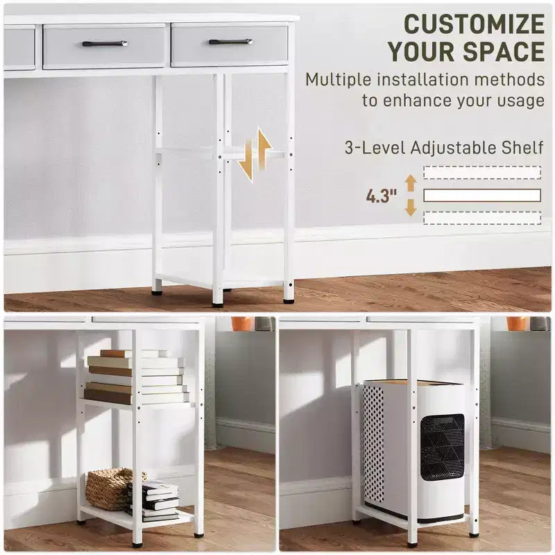 47 Small Computer Desk, Writing Desk with Fabric Drawers, Home Office Desk with Adjustable Shelves