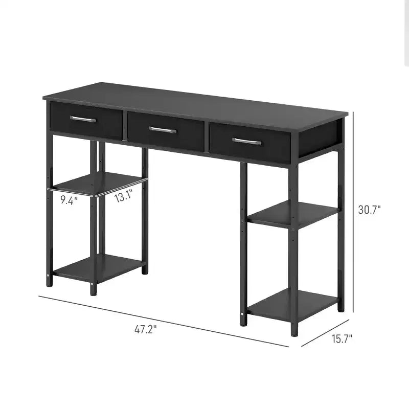 47 Small Computer Desk, Writing Desk with Fabric Drawers, Home Office Desk with Adjustable Shelves
