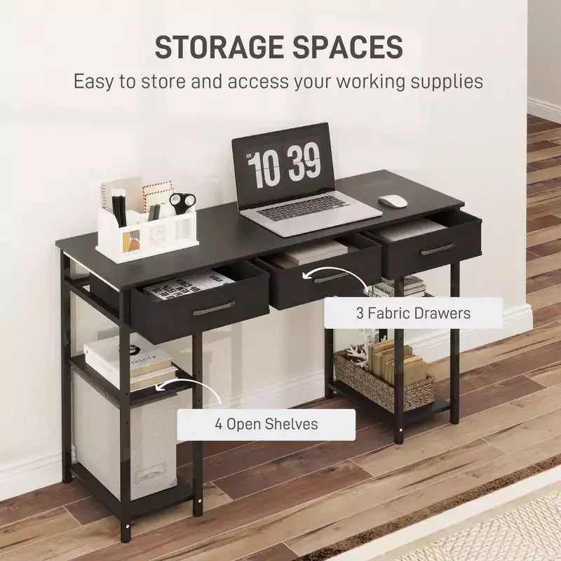 47 Small Computer Desk, Writing Desk with Fabric Drawers, Home Office Desk with Adjustable Shelves