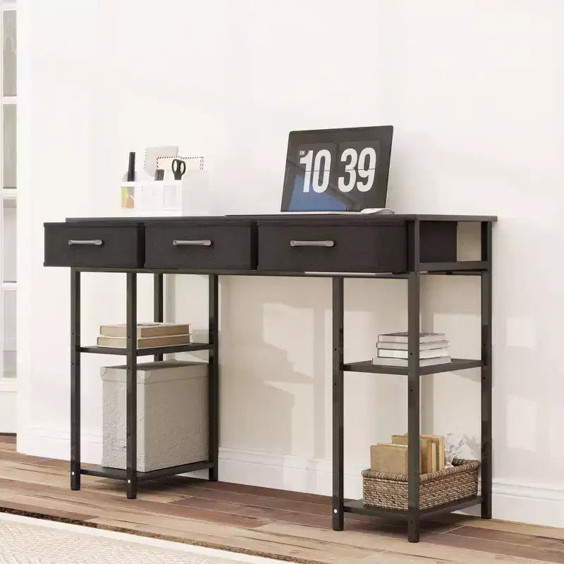 47 Small Computer Desk, Writing Desk with Fabric Drawers, Home Office Desk with Adjustable Shelves