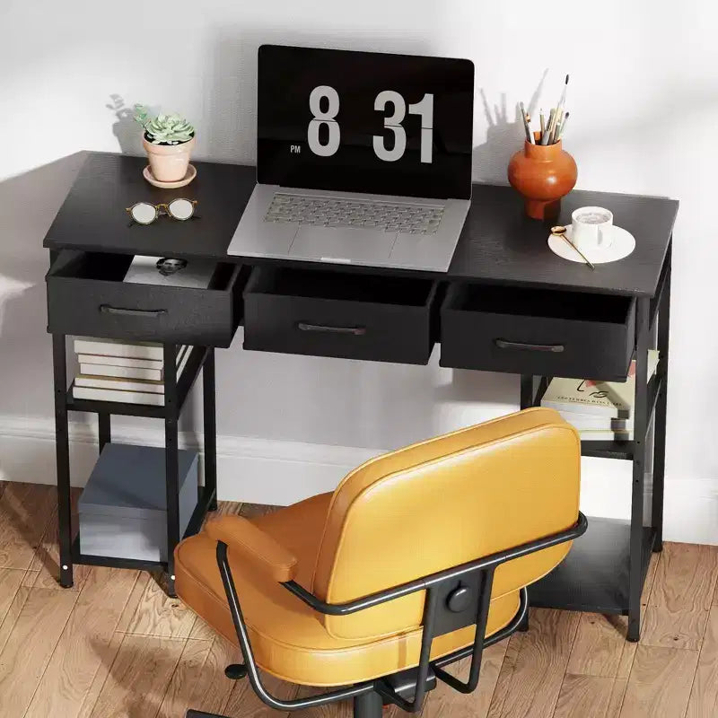 47 Small Computer Desk, Writing Desk with Fabric Drawers, Home Office Desk with Adjustable Shelves
