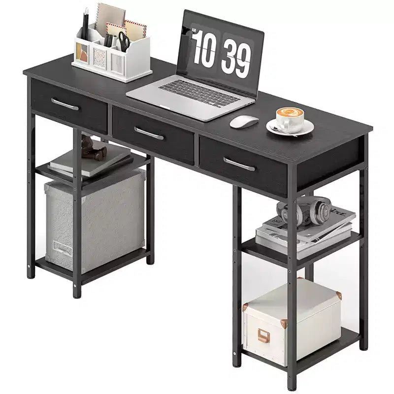 47 Small Computer Desk, Writing Desk with Fabric Drawers, Home Office Desk with Adjustable Shelves