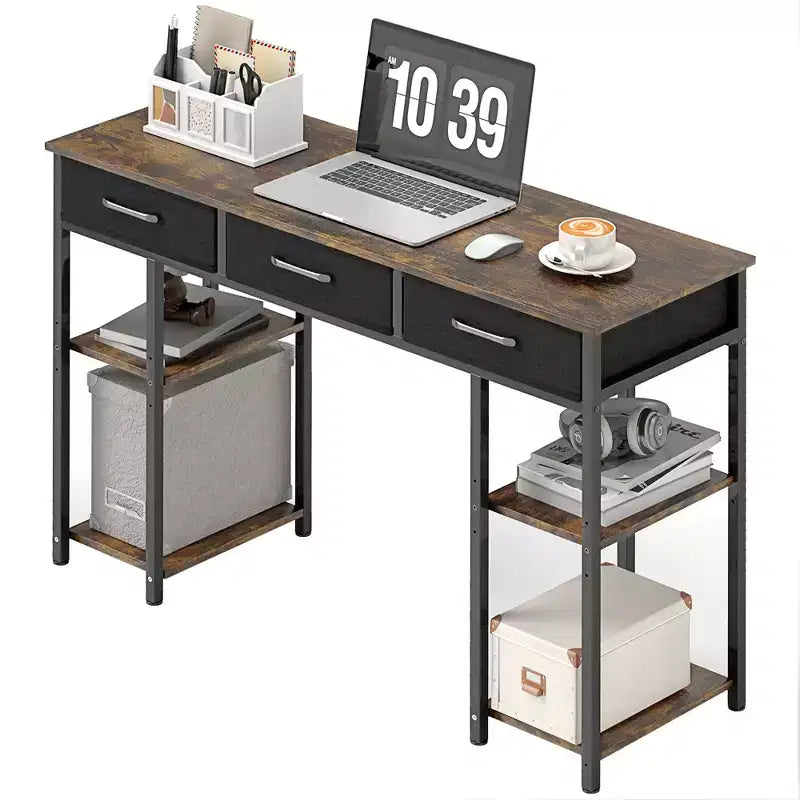 47 Small Computer Desk, Writing Desk with Fabric Drawers, Home Office Desk with Adjustable Shelves