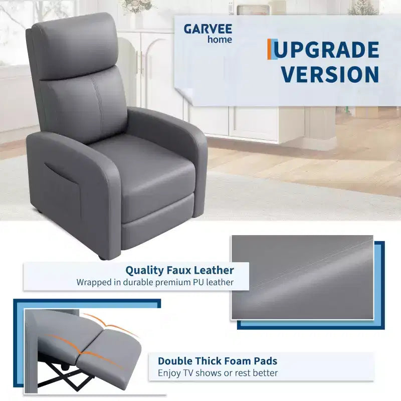 Recliner Chair for Adults, Padded Deep Seat Reading Chair with Side Pocket, Adjustable Single Sofa, Home Theater Seating for Living Room