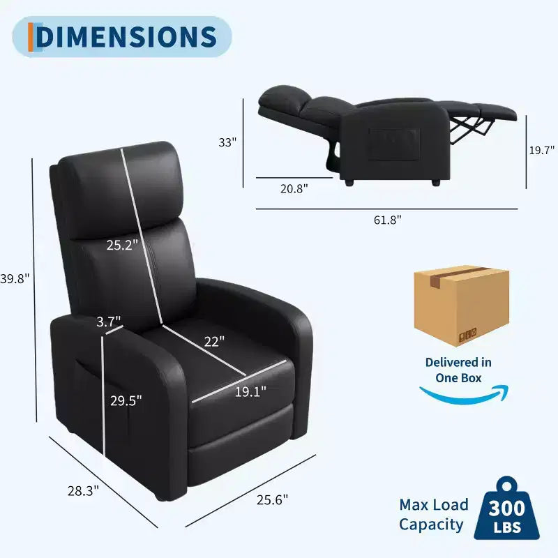 Recliner Chair for Adults, Padded Deep Seat Reading Chair with Side Pocket, Adjustable Single Sofa, Home Theater Seating for Living Room