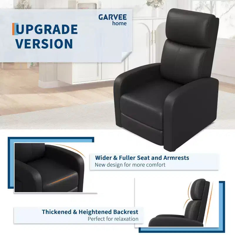 Recliner Chair for Adults, Padded Deep Seat Reading Chair with Side Pocket, Adjustable Single Sofa, Home Theater Seating for Living Room