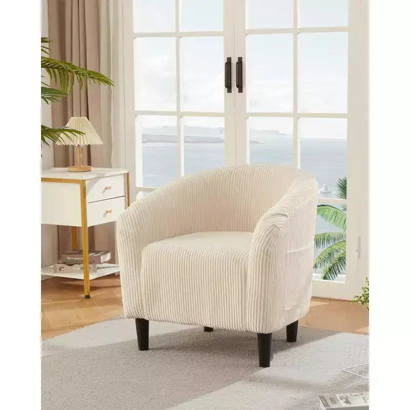 Accent Barrel Chair Corduroy Club Chair Elegant Armchair Cozy Backrest for Living Room Bedroom Reception Room Office(Beige)