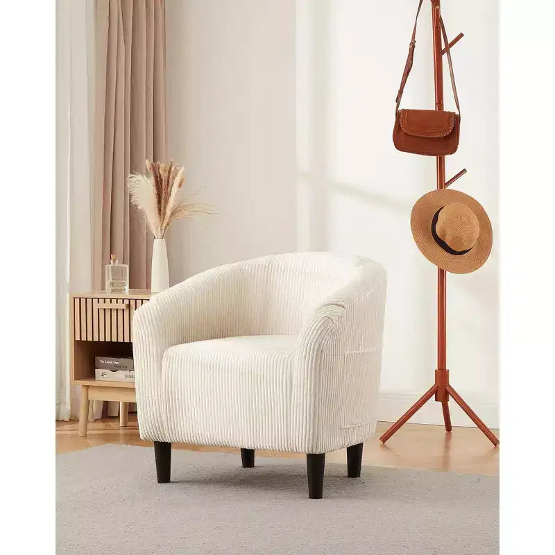 Accent Barrel Chair Corduroy Club Chair Elegant Armchair Cozy Backrest for Living Room Bedroom Reception Room Office(Beige)