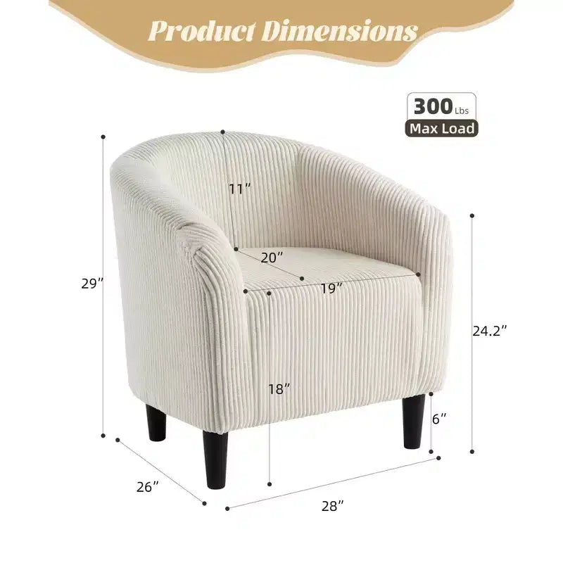 Accent Barrel Chair Corduroy Club Chair Elegant Armchair Cozy Backrest for Living Room Bedroom Reception Room Office(Beige)