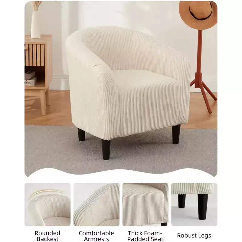 Accent Barrel Chair Corduroy Club Chair Elegant Armchair Cozy Backrest for Living Room Bedroom Reception Room Office(Beige)