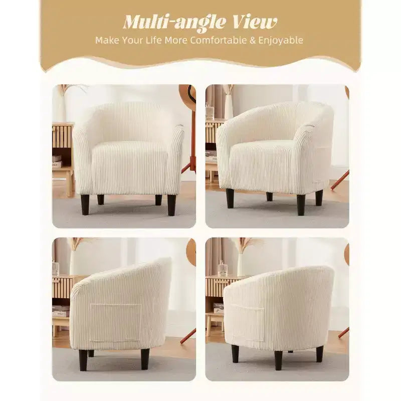 Accent Barrel Chair Corduroy Club Chair Elegant Armchair Cozy Backrest for Living Room Bedroom Reception Room Office(Beige)