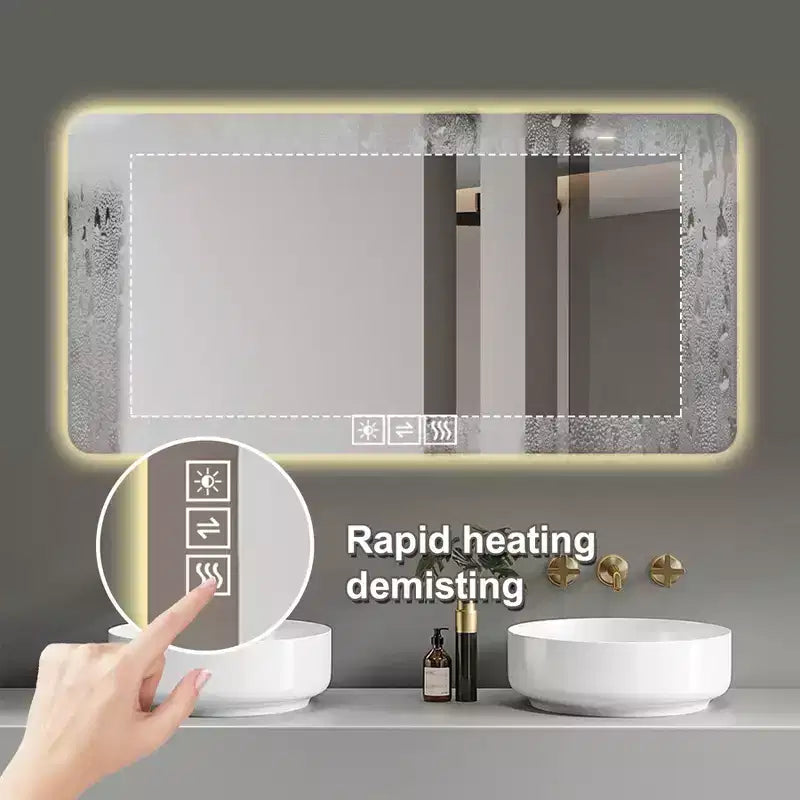 28 x 60 Inch LED Bathroom Vanity Mirrors with Three-Color Dimmable and One-Touch Demist Function