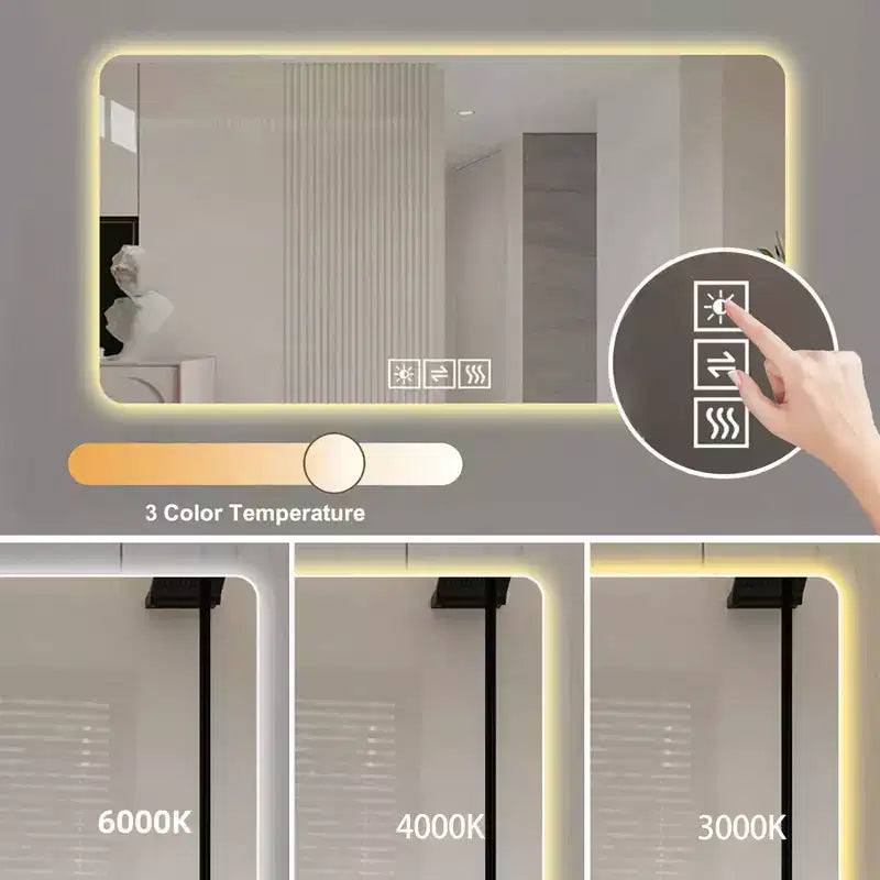 28 x 60 Inch LED Bathroom Vanity Mirrors with Three-Color Dimmable and One-Touch Demist Function