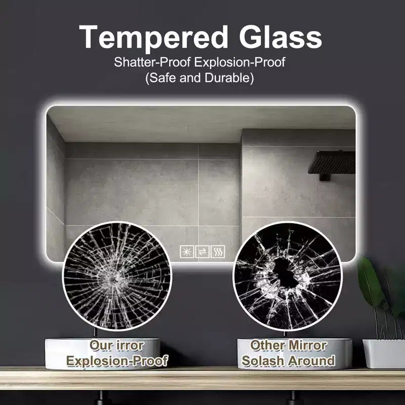 28 x 60 Inch LED Bathroom Vanity Mirrors with Three-Color Dimmable and One-Touch Demist Function