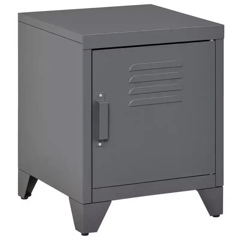 Industrial End Table, Living Room Side Table with Locker-Style Door and Adjustable Shelf