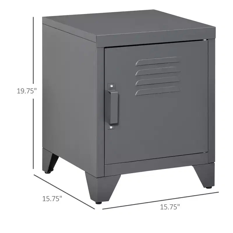 Industrial End Table, Living Room Side Table with Locker-Style Door and Adjustable Shelf