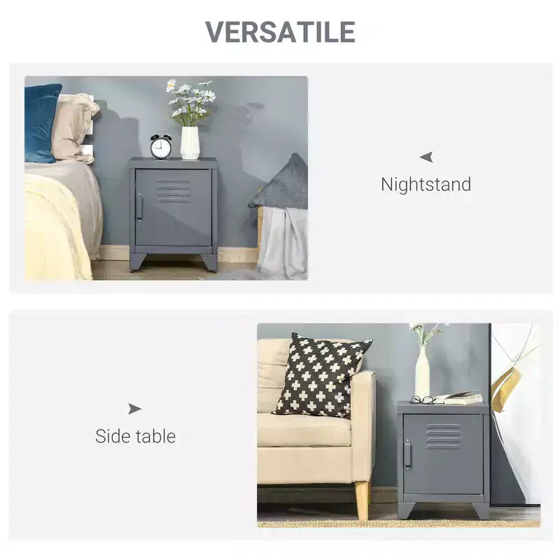 Industrial End Table, Living Room Side Table with Locker-Style Door and Adjustable Shelf