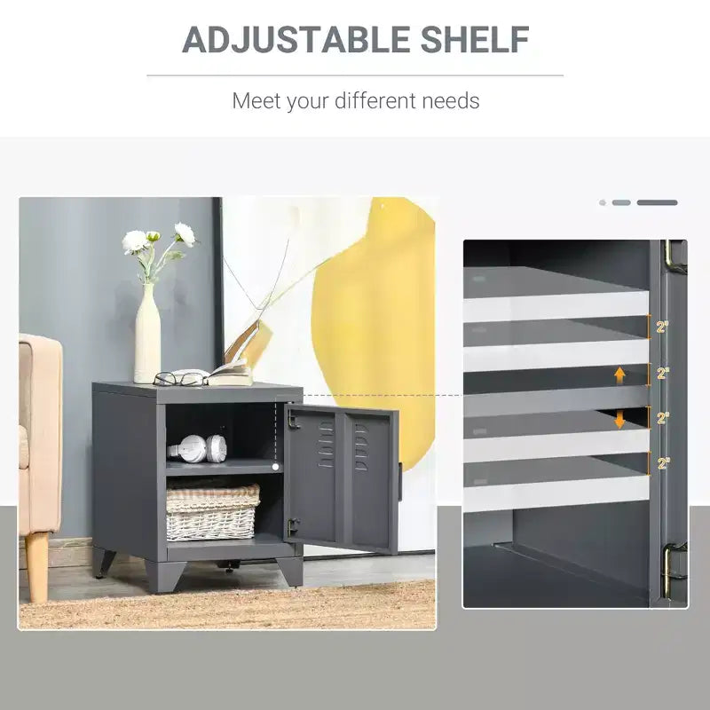 Industrial End Table, Living Room Side Table with Locker-Style Door and Adjustable Shelf