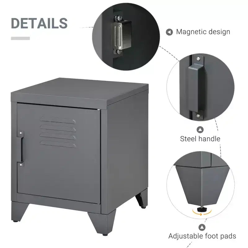 Industrial End Table, Living Room Side Table with Locker-Style Door and Adjustable Shelf