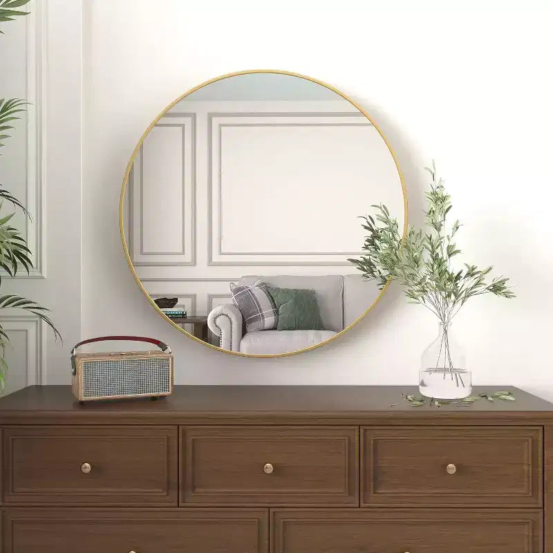 TUYOHW 32 Inch Wall Mount Bathroom Mirror,Modern Round Wall Mount Vanity Mirror with Metal Frame for Bathroom,Bedroom