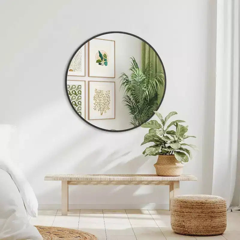 TUYOHW 32 Inch Wall Mount Bathroom Mirror,Modern Round Wall Mount Vanity Mirror with Metal Frame for Bathroom,Bedroom