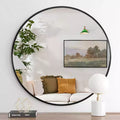 TUYOHW 32 Inch Wall Mount Bathroom Mirror,Modern Round Wall Mount Vanity Mirror with Metal Frame for Bathroom,Bedroom