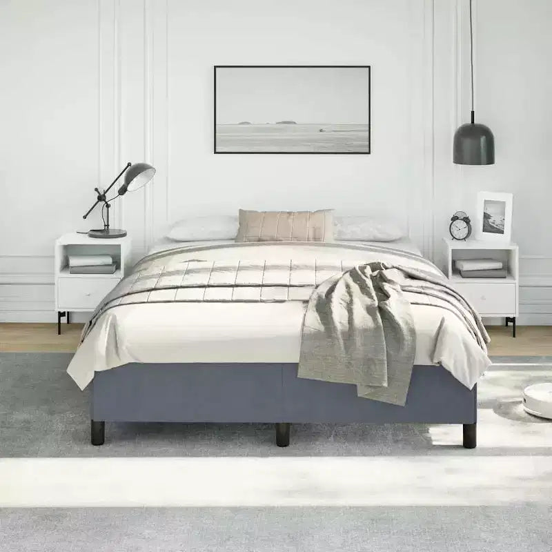 Bed Frame Dark Grey Velvet (100% polyester), Plywood, Engineered wood
