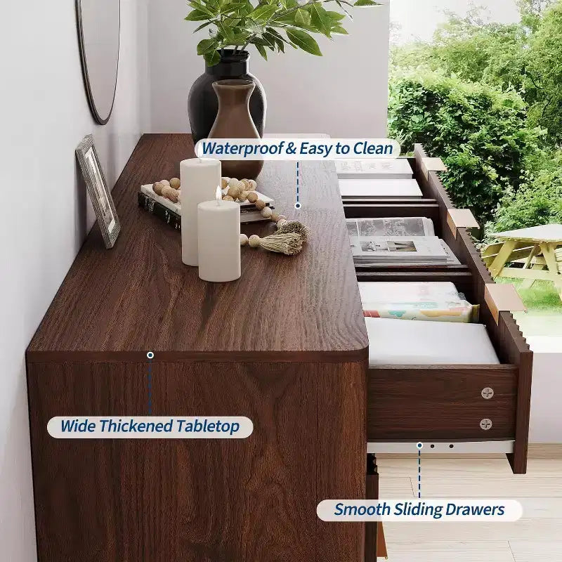 54 Wide 9 Drawer Dresser,Wooden Chest of Drawers with Fluted Wave Pattern, Metal Handles, Modern TV Stand Dresser for Bedroom, Living Room