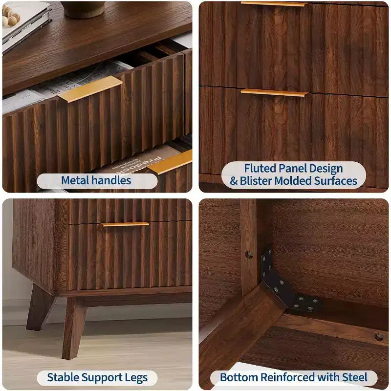 54 Wide 9 Drawer Dresser,Wooden Chest of Drawers with Fluted Wave Pattern, Metal Handles, Modern TV Stand Dresser for Bedroom, Living Room