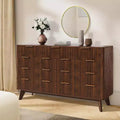 54 Wide 9 Drawer Dresser,Wooden Chest of Drawers with Fluted Wave Pattern, Metal Handles, Modern TV Stand Dresser for Bedroom, Living Room