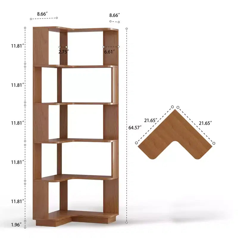 Okak 6 Tier Freestanding L-Shaped Bookshelf Corner Organizer,Wooden Display Bookcase with Anti-Tip Device for Home Office,Study
