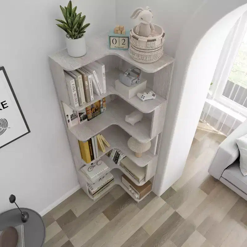 Okak 6 Tier Freestanding L-Shaped Bookshelf Corner Organizer,Wooden Display Bookcase with Anti-Tip Device for Home Office,Study