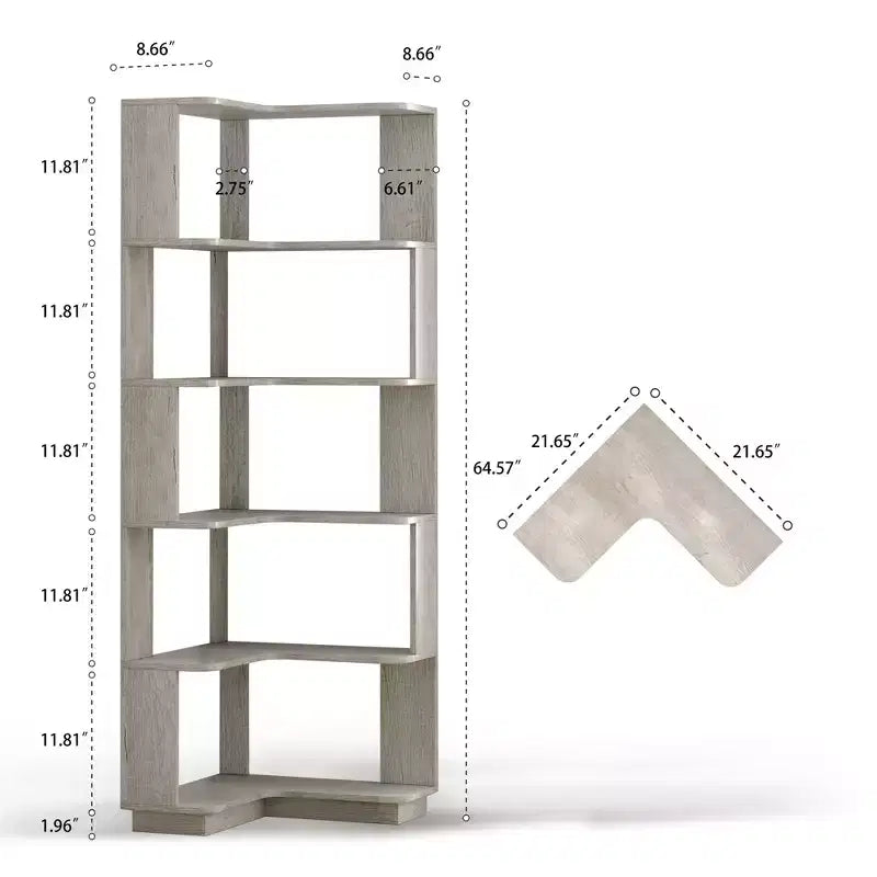 Okak 6 Tier Freestanding L-Shaped Bookshelf Corner Organizer,Wooden Display Bookcase with Anti-Tip Device for Home Office,Study