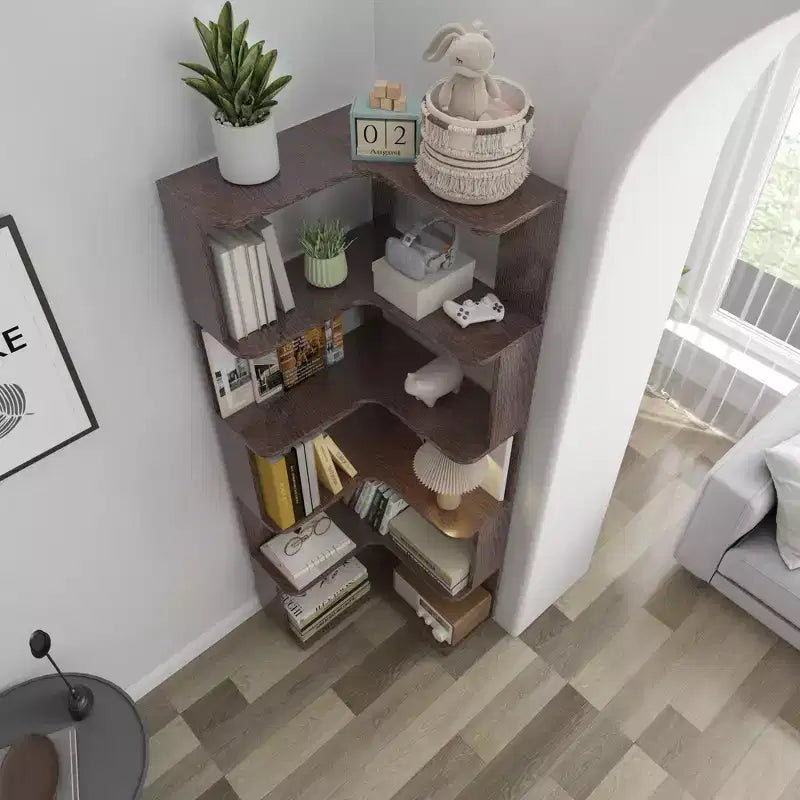Okak 6 Tier Freestanding L-Shaped Bookshelf Corner Organizer,Wooden Display Bookcase with Anti-Tip Device for Home Office,Study