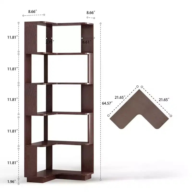 Okak 6 Tier Freestanding L-Shaped Bookshelf Corner Organizer,Wooden Display Bookcase with Anti-Tip Device for Home Office,Study