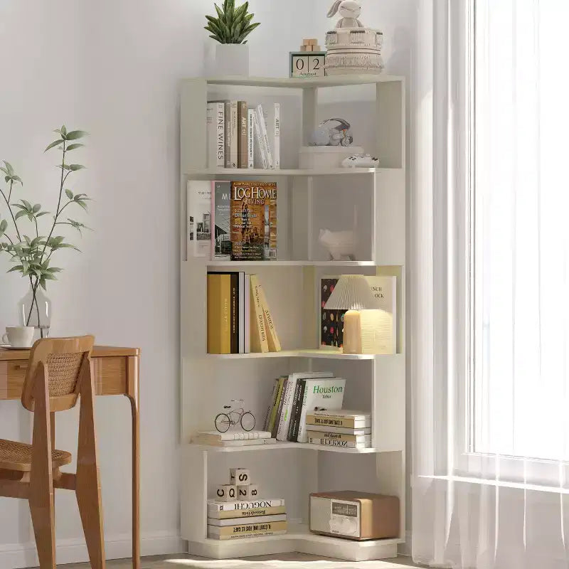 Okak 6 Tier Freestanding L-Shaped Bookshelf Corner Organizer,Wooden Display Bookcase with Anti-Tip Device for Home Office,Study
