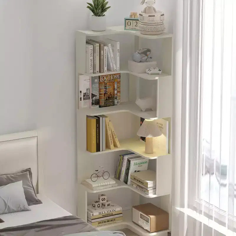 Okak 6 Tier Freestanding L-Shaped Bookshelf Corner Organizer,Wooden Display Bookcase with Anti-Tip Device for Home Office,Study