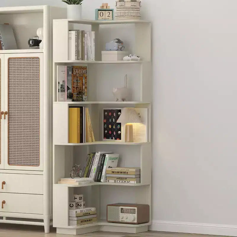 Okak 6 Tier Freestanding L-Shaped Bookshelf Corner Organizer,Wooden Display Bookcase with Anti-Tip Device for Home Office,Study