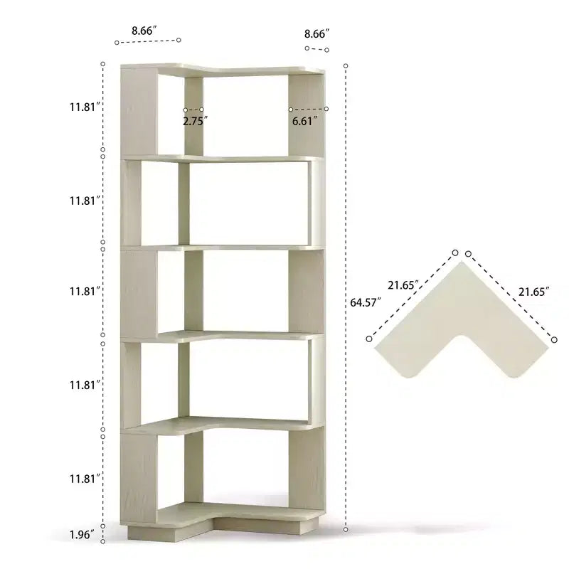Okak 6 Tier Freestanding L-Shaped Bookshelf Corner Organizer,Wooden Display Bookcase with Anti-Tip Device for Home Office,Study