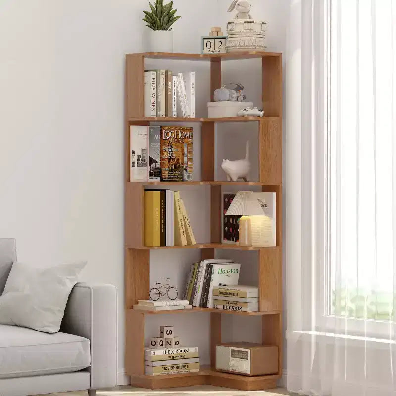 Okak 6 Tier Freestanding L-Shaped Bookshelf Corner Organizer,Wooden Display Bookcase with Anti-Tip Device for Home Office,Study