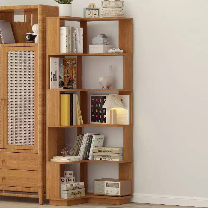 Okak 6 Tier Freestanding L-Shaped Bookshelf Corner Organizer,Wooden Display Bookcase with Anti-Tip Device for Home Office,Study