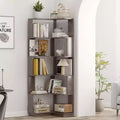 Okak 6 Tier Freestanding L-Shaped Bookshelf Corner Organizer,Wooden Display Bookcase with Anti-Tip Device for Home Office,Study