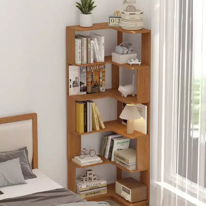Okak 6 Tier Freestanding L-Shaped Bookshelf Corner Organizer,Wooden Display Bookcase with Anti-Tip Device for Home Office,Study
