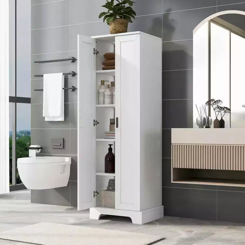 MAYEERTY White Storage Cabinet 2 Doors Adjustable Shelf MDF