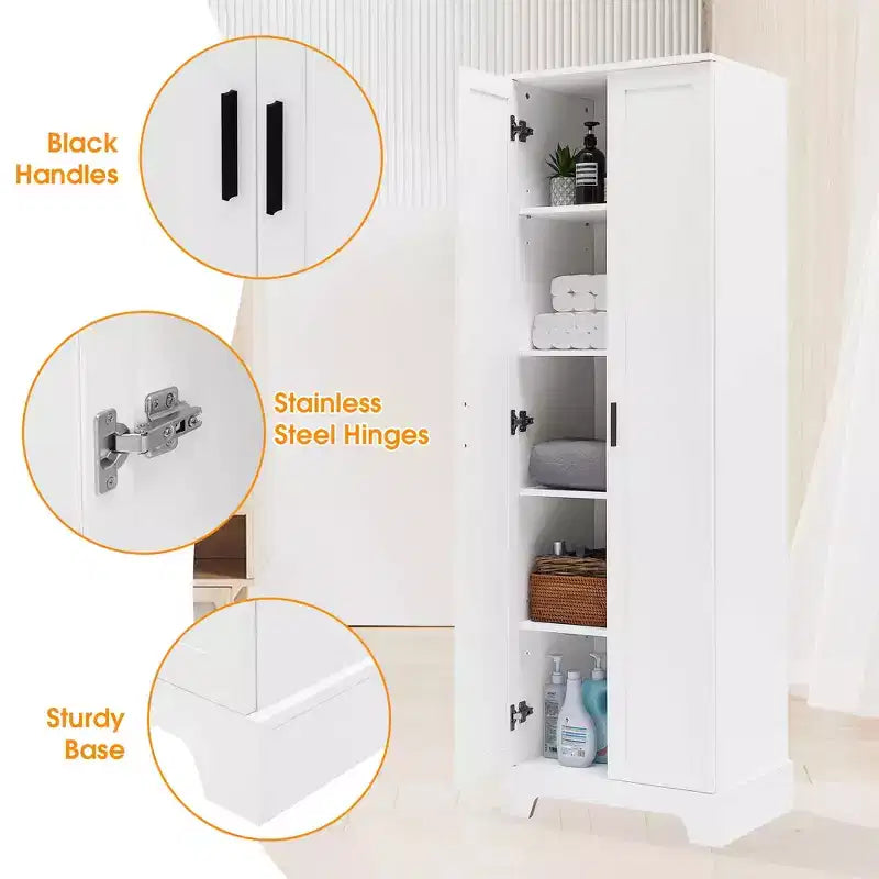 MAYEERTY White Storage Cabinet 2 Doors Adjustable Shelf MDF