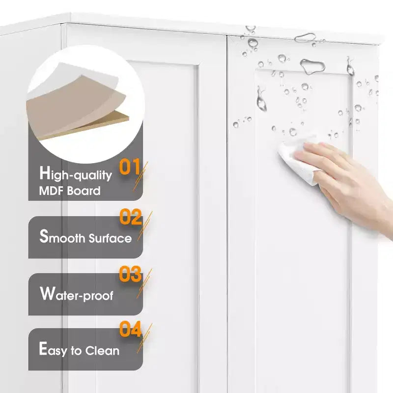MAYEERTY White Storage Cabinet 2 Doors Adjustable Shelf MDF