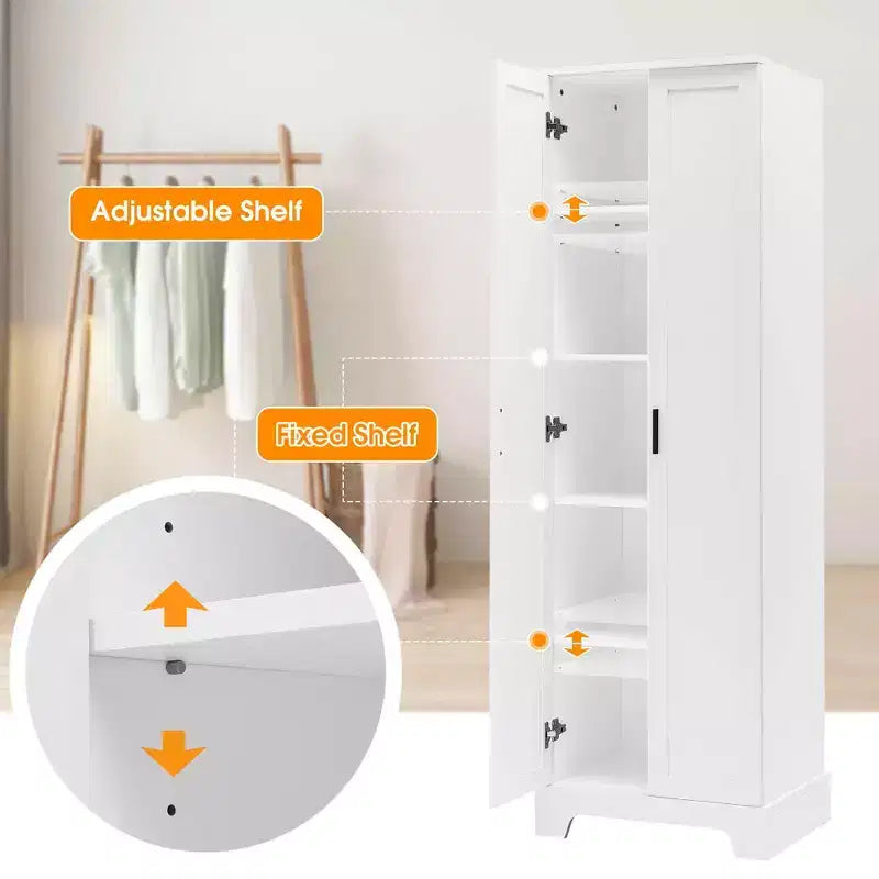 MAYEERTY White Storage Cabinet 2 Doors Adjustable Shelf MDF